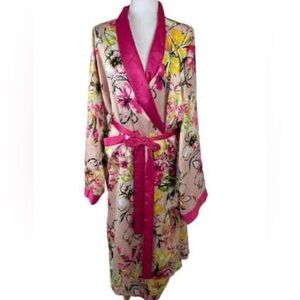 Lane Bryant cacique floral pink trim silky robe 22/24
